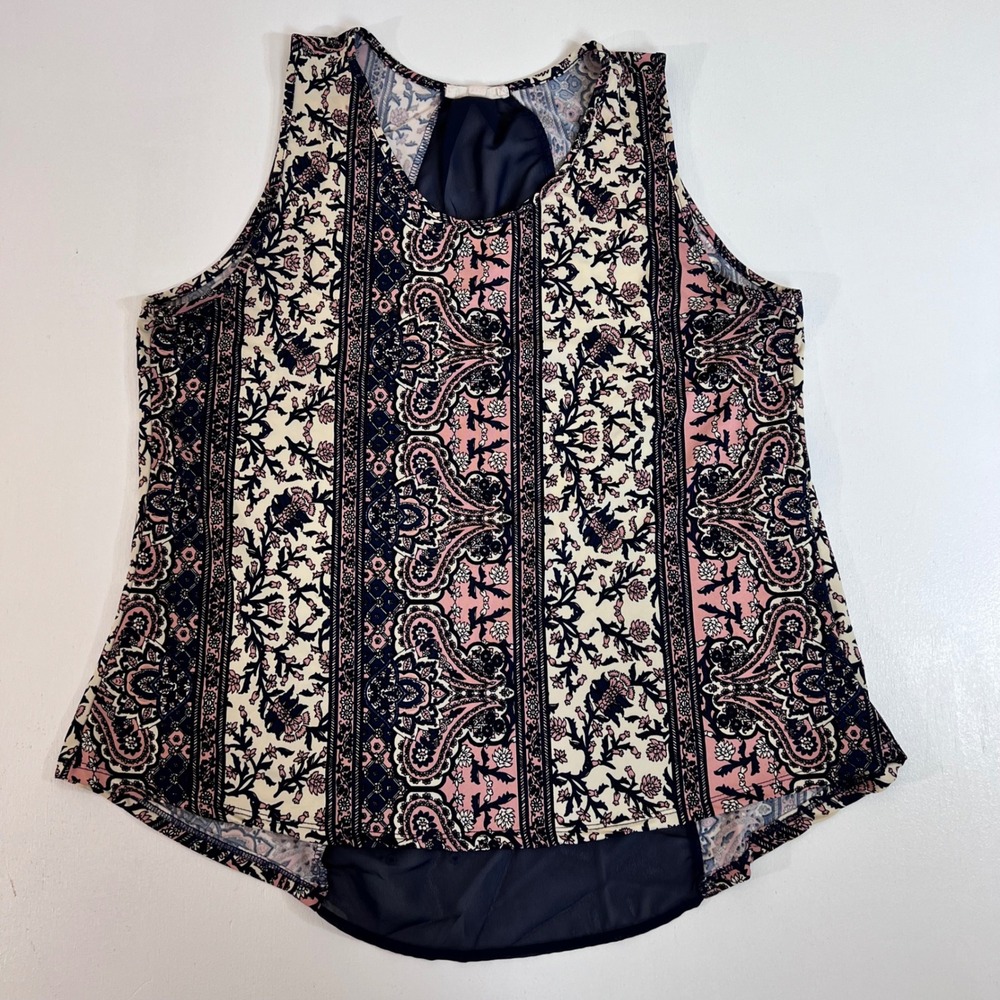 Skinny Minnie Love Spell XL Boho Paisley Tank Top Navy Mesh Back